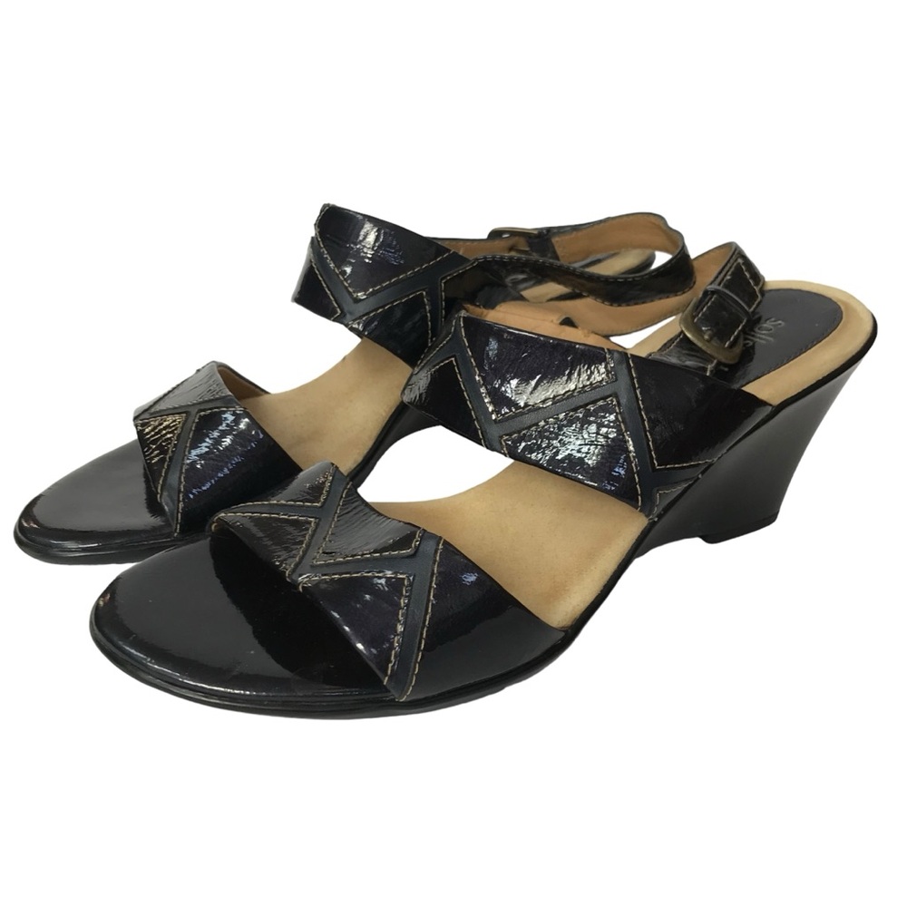 SoftSpots Purple Patent Real Leather Strappy sandal Wedge Heels shoes 9.5 M